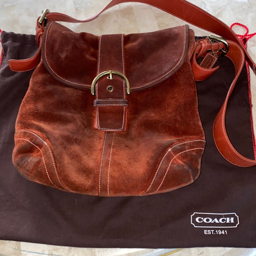 Coach Rich Brown Suede Crossbody Bag